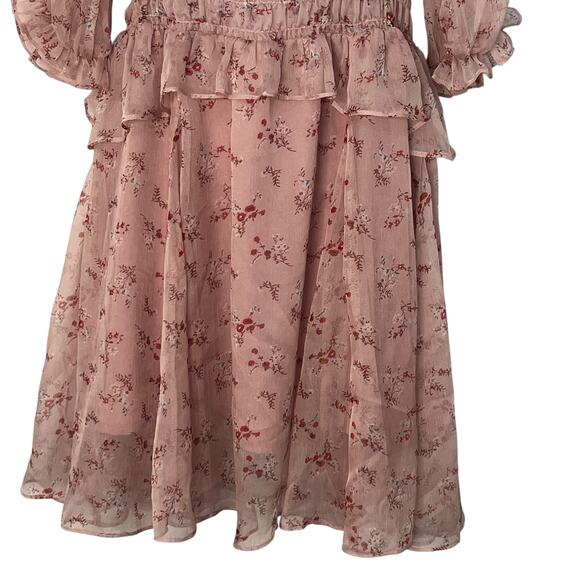 CY Fashion Blush Pink Floral Ruffle Boho Dress Chiffon Back Cutout Flowy Boho M - Picture 4 of 9